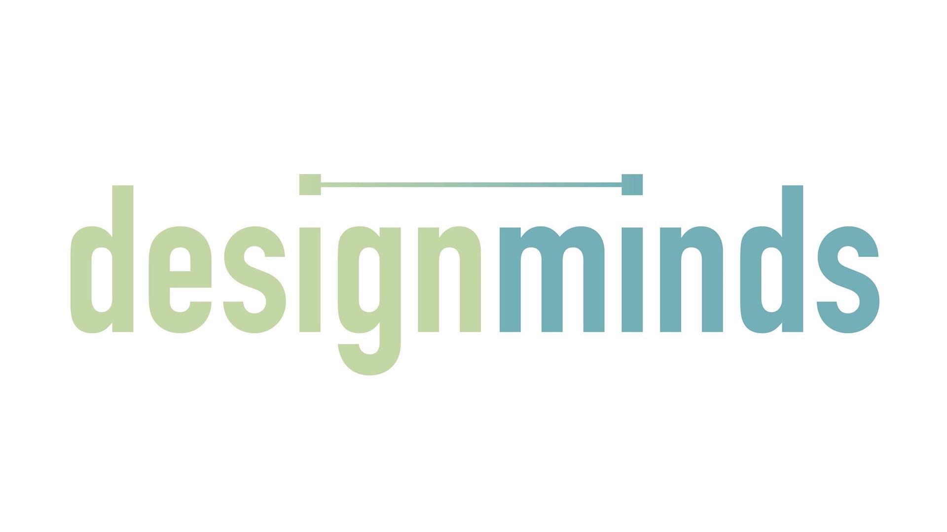 Blue and green logo of "design minds" is centered 